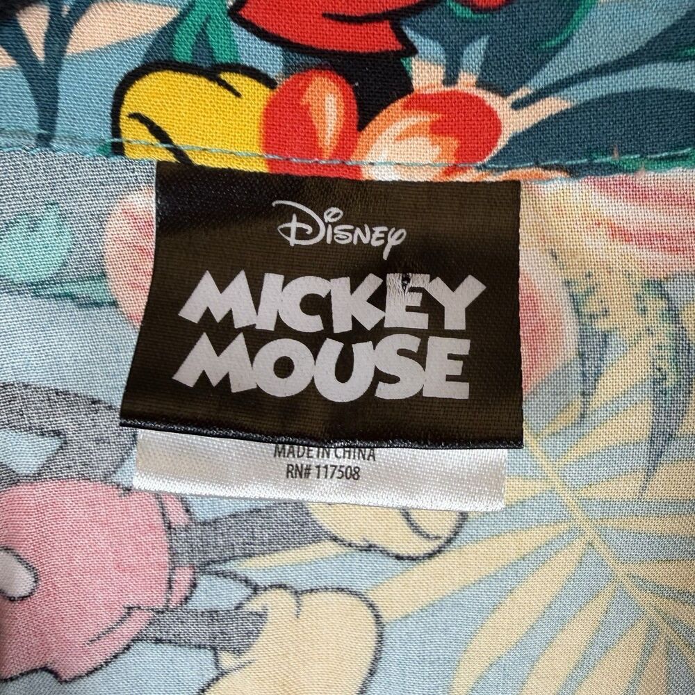 Disney Mickey Mouse Hawaiian Shirt Mens XL Floral Print Button Up Tropical Soft - Picture 6 of 9